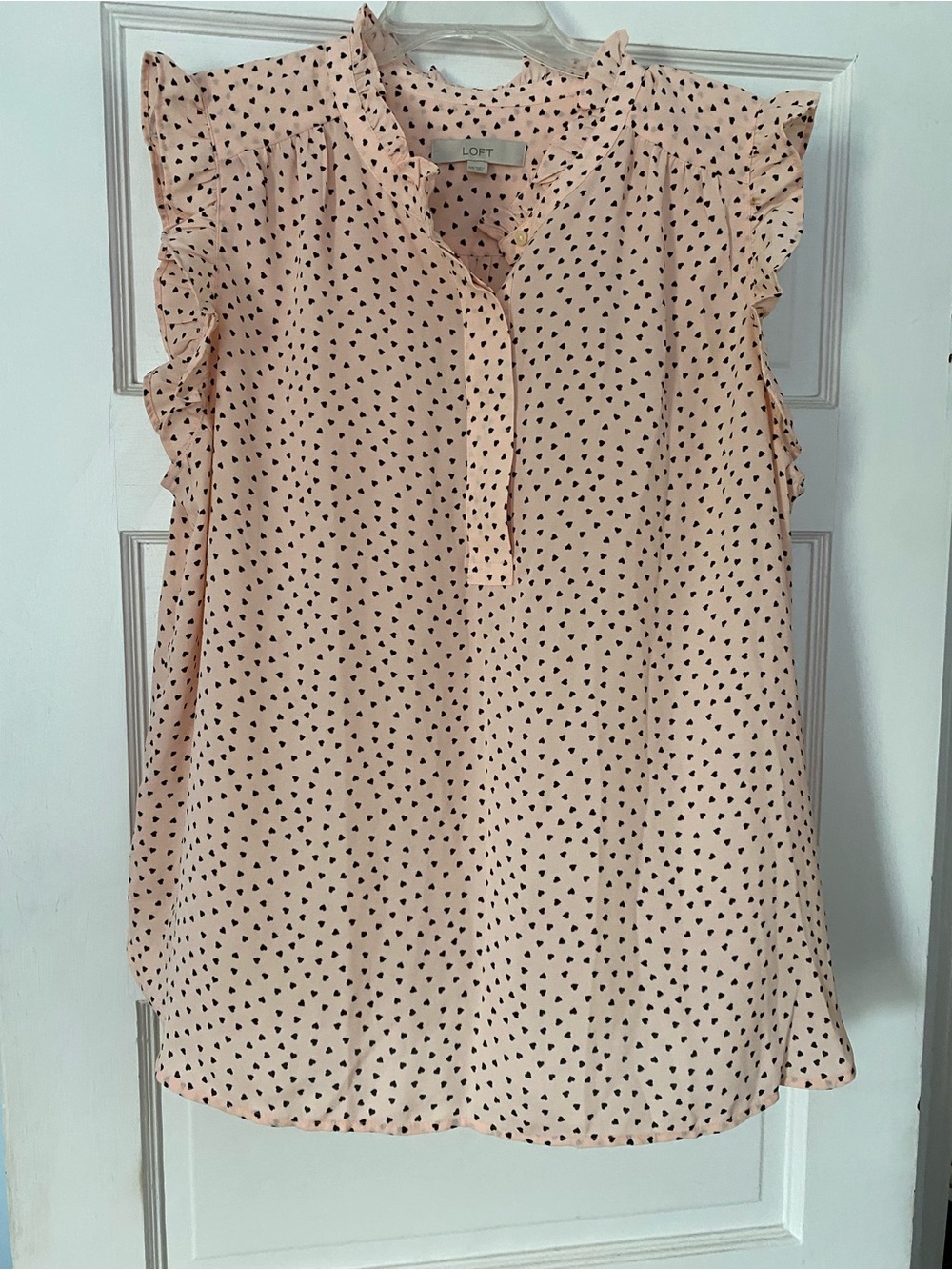 LOFT Pink Heart-Print Ruffle Sleeve Blouse XXL